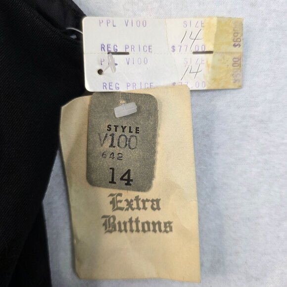 Womens Wool Gabardine Double-Breast Vest 14 Black by Pine Place Deadstock USA - Picture 6 of 9